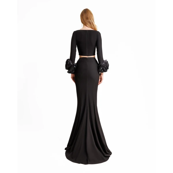Gemy Maalouf Crepe Set With Floral Cuffs, view 3