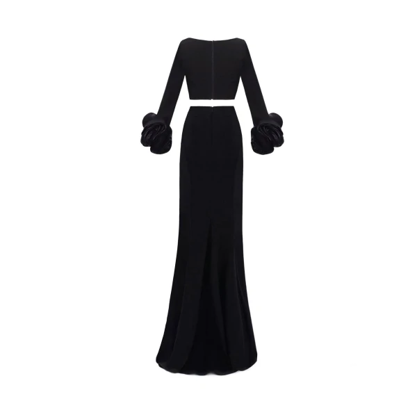 Gemy Maalouf Crepe Set With Floral Cuffs, view 5
