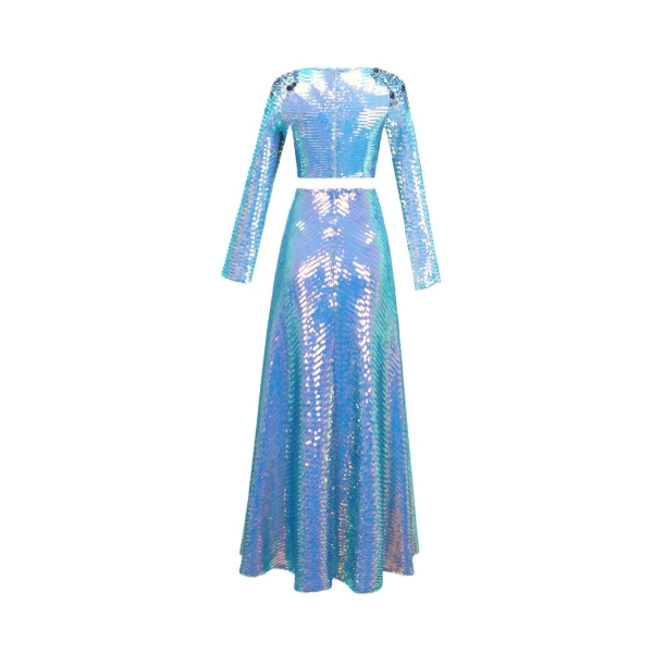 Gemy Maalouf Cropped Top With Flared Midi Skirt, view 5