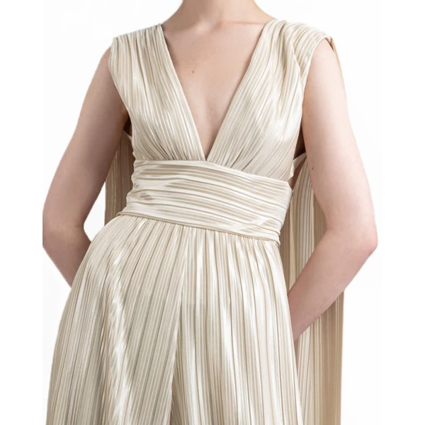 Gemy Maalouf Deep V-Neckline Champagne Jumpsuit, view 4