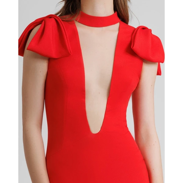 Gemy Maalouf Deep V-Neckline Slim-Cut Dress, view 4
