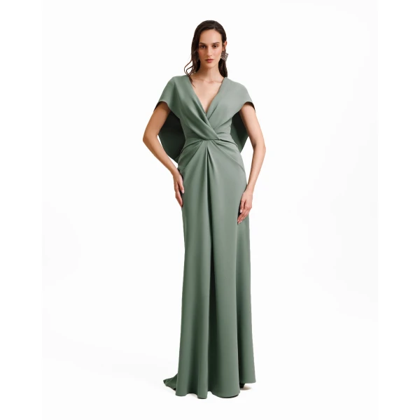 Gemy Maalouf Draped Cape-Like Sleeve Dress, view 2