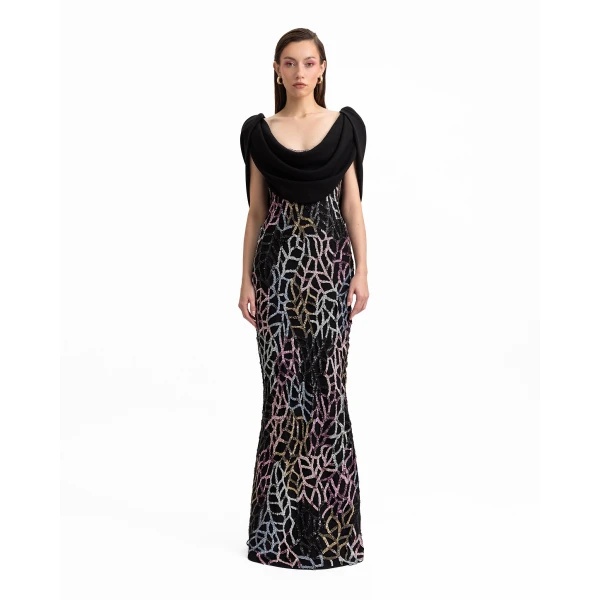 Gemy Maalouf Draped Cape-Like Sleeves Dress, view 2
