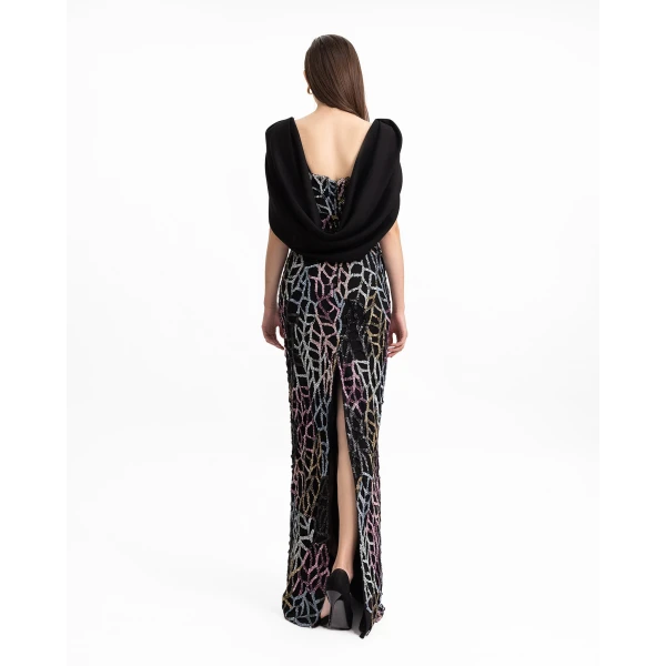 Gemy Maalouf Draped Cape-Like Sleeves Dress, view 3