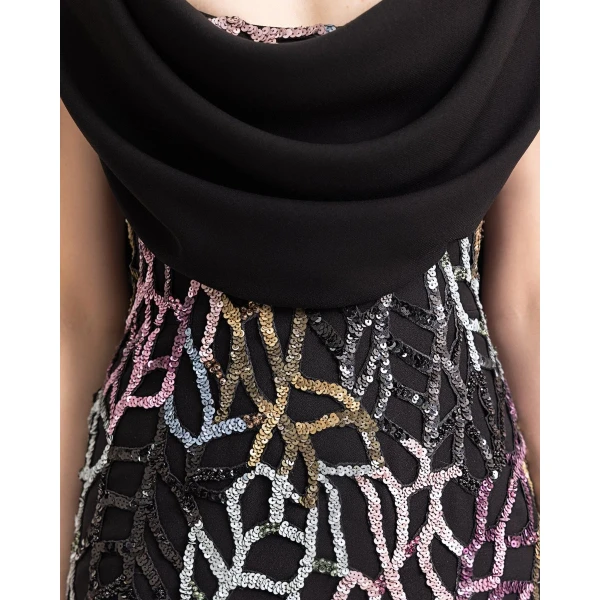 Gemy Maalouf Draped Cape-Like Sleeves Dress, view 4