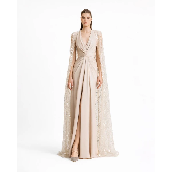 Gemy Maalouf Draped Dress With Beaded Cape, view 2