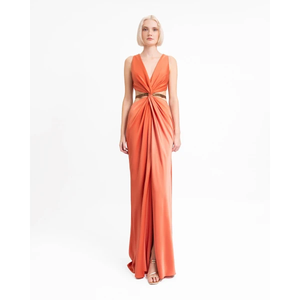 Gemy Maalouf Draped Dress with Beaded Belt, view 2