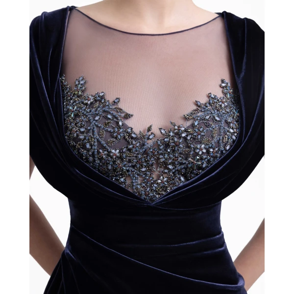 Gemy Maalouf Draped Dress with Beaded Neckline, view 4