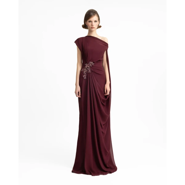 Gemy Maalouf Draped Dress with Cape Sleeve, view 2