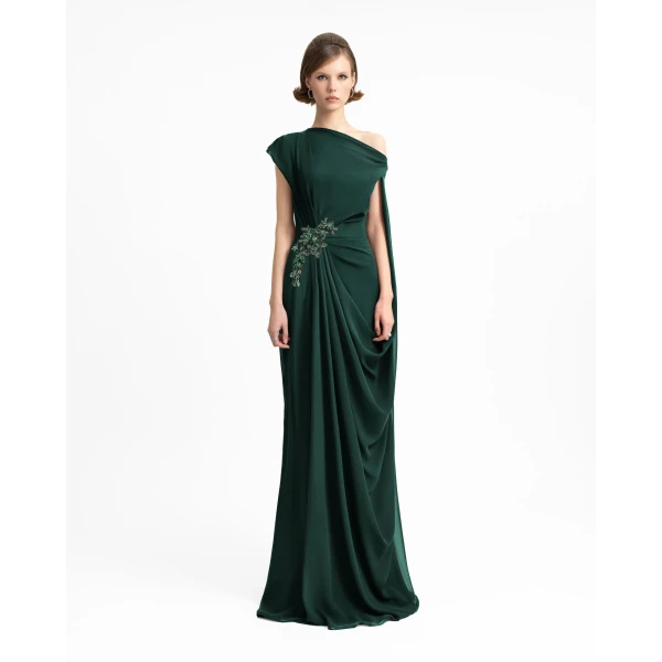 Gemy Maalouf Draped Dress with Cape Sleeve, view 2