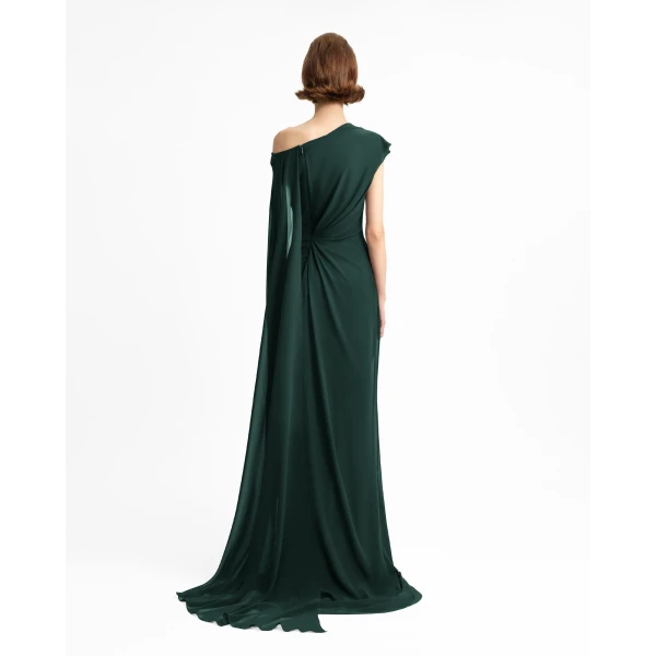 Gemy Maalouf Draped Dress with Cape Sleeve, view 3