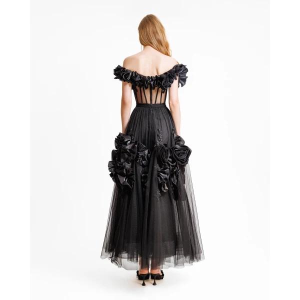 Gemy Maalouf Draped Florals Midi Dress, view 3