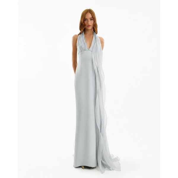 Gemy Maalouf Draped Halter Dress with Organza Panels, view 2