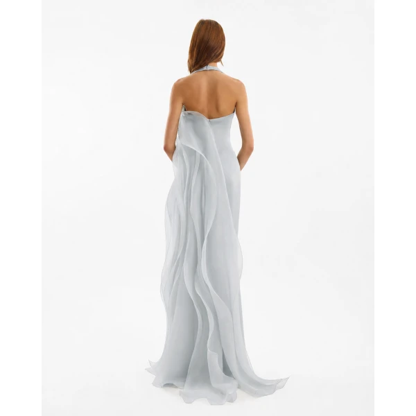 Gemy Maalouf Draped Halter Dress with Organza Panels, view 3