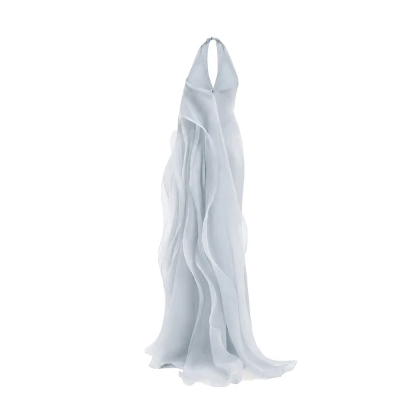 Gemy Maalouf Draped Halter Dress with Organza Panels, view 5