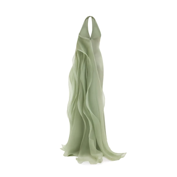 Gemy Maalouf Draped Halter Dress with Organza Panels, view 5