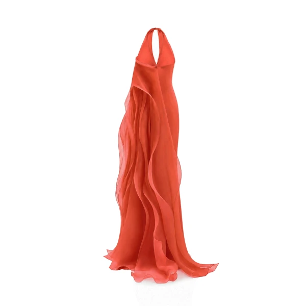 Gemy Maalouf Draped Halter Dress with Organza Panels, view 5