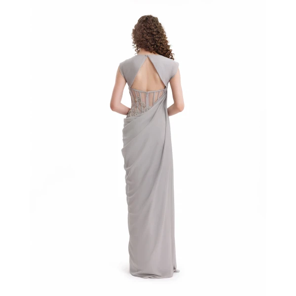 Gemy Maalouf Draped High-Neck Beaded Dress, view 3
