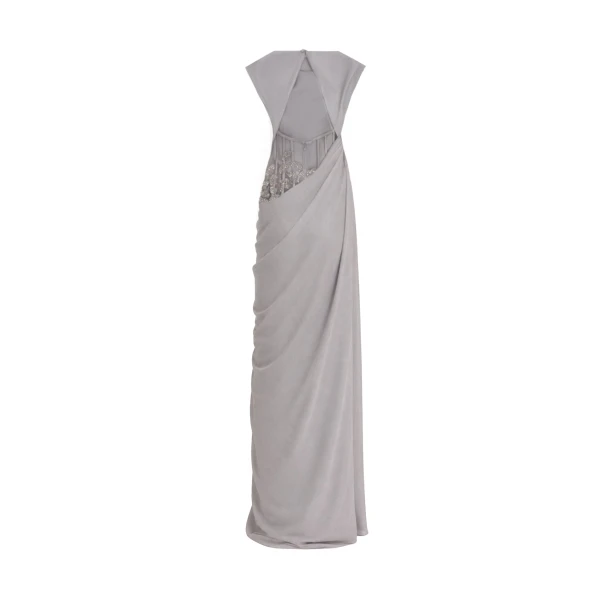 Gemy Maalouf Draped High-Neck Beaded Dress, view 5