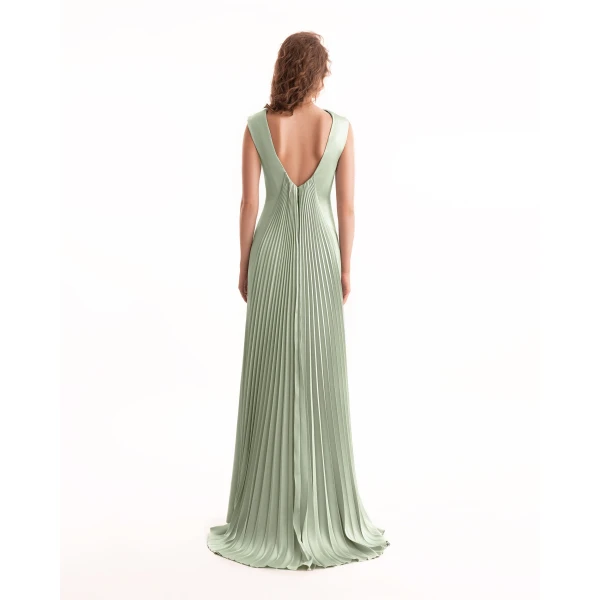 Gemy Maalouf Draped Long Dress with V-Bodice, view 3