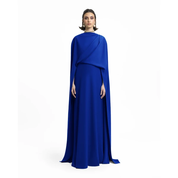 Gemy Maalouf Draped Long Royal Blue Kaftan, view 2