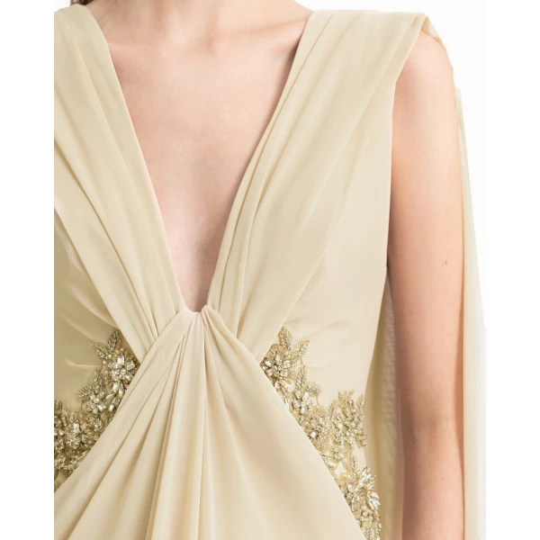 Gemy Maalouf Draped V-Neck Beaded Dress, view 4