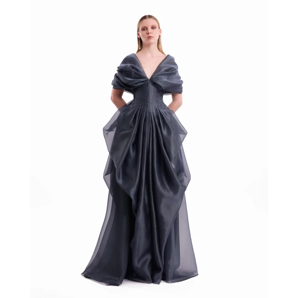 Gemy Maalouf Draped V-Neck Corset Dress, view 2