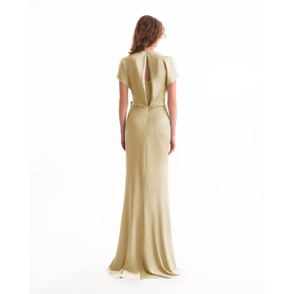 Gemy Maalouf Draped V-Neck Dress with Flower Detail, view 3