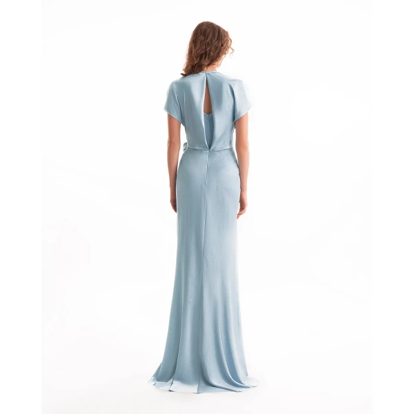 Gemy Maalouf Draped V-Neck Dress with Flower Detail, view 3