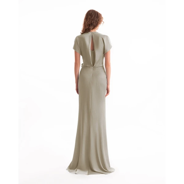 Gemy Maalouf Draped V-Neck Dress with Flower Detail, view 3