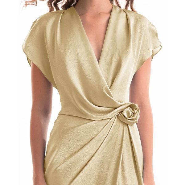 Gemy Maalouf Draped V-Neck Dress with Flower Detail, view 4