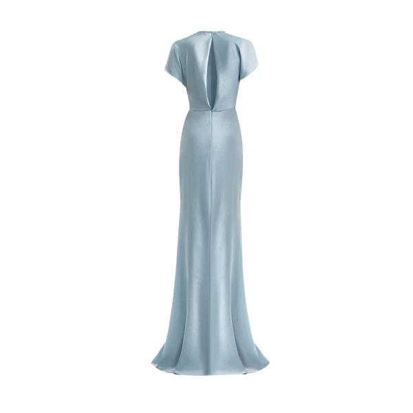Gemy Maalouf Draped V-Neck Dress with Flower Detail, view 5