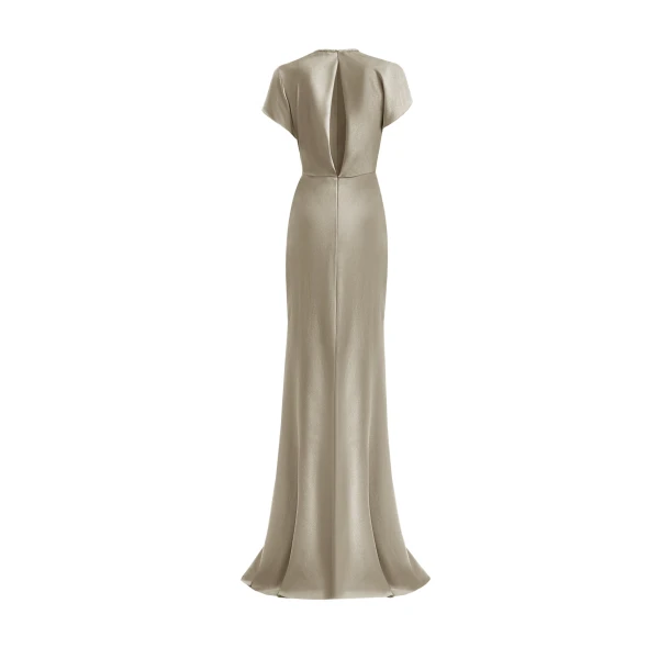 Gemy Maalouf Draped V-Neck Dress with Flower Detail, view 5