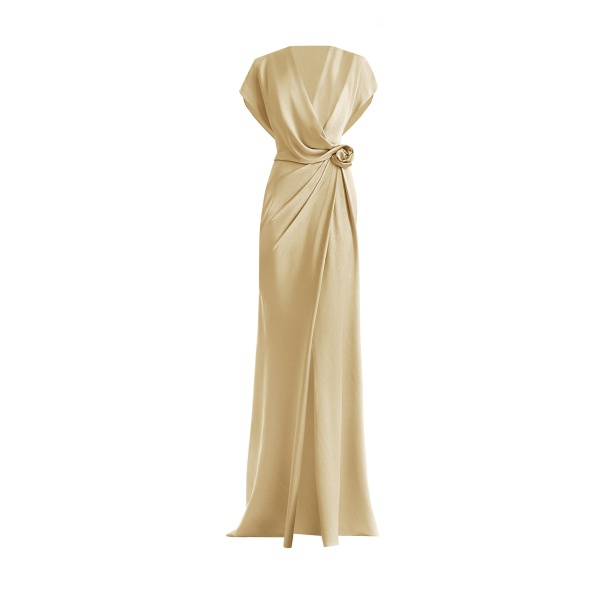 Gemy Maalouf Draped V-Neck Dress with Flower Detail
