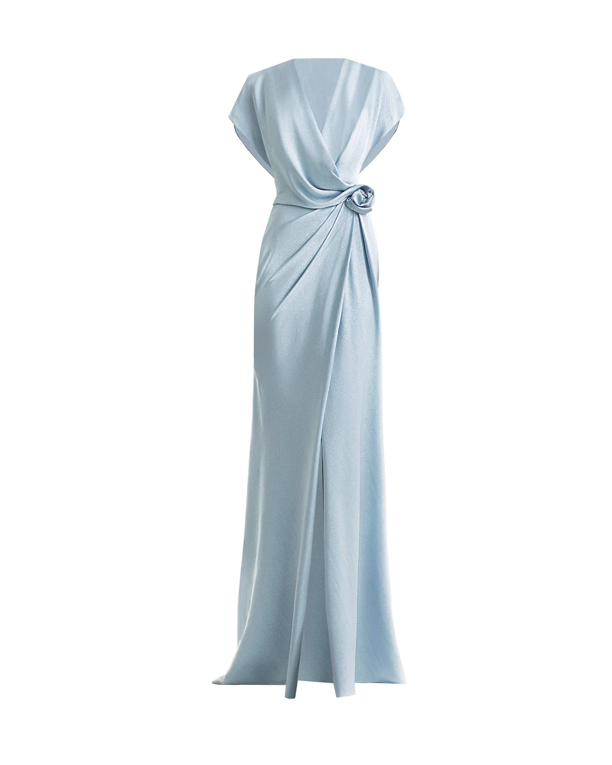 Gemy Maalouf Draped V-Neck Dress with Flower Detail Gemy Maalouf Draped V-Neck Dress with Flower Detail
