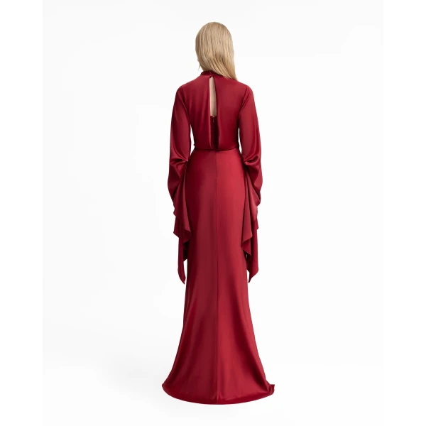 Gemy Maalouf Draped Waist Dress with Ruffled Sleeves, view 3