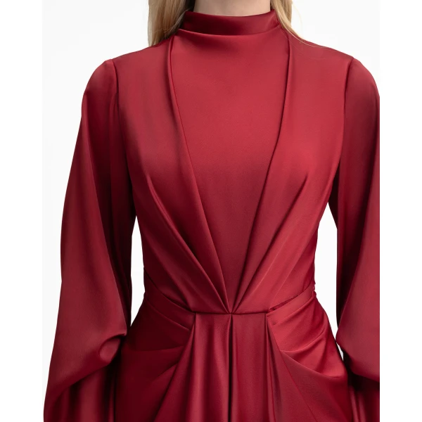 Gemy Maalouf Draped Waist Dress with Ruffled Sleeves, view 4