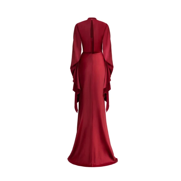 Gemy Maalouf Draped Waist Dress with Ruffled Sleeves, view 5