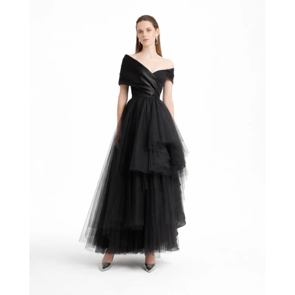 Gemy Maalouf Draped and Ruffled Tulle Dress, view 2