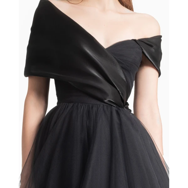 Gemy Maalouf Draped and Ruffled Tulle Dress, view 4