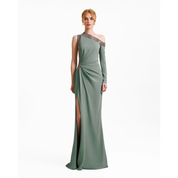 Gemy Maalouf Embellished Asymmetrical Neckline Dress, view 2