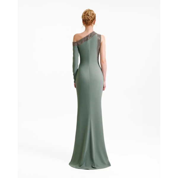 Gemy Maalouf Embellished Asymmetrical Neckline Dress, view 3