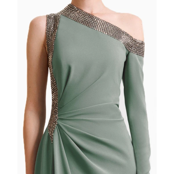 Gemy Maalouf Embellished Asymmetrical Neckline Dress, view 4