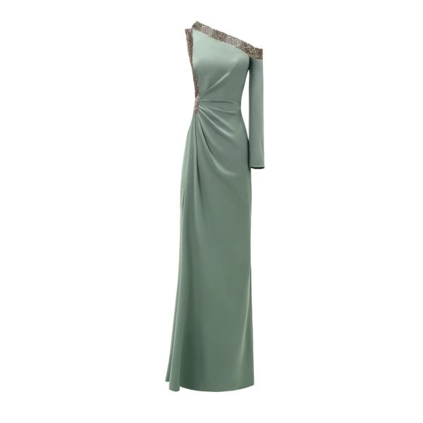 Gemy Maalouf Embellished Asymmetrical Neckline Dress, view 5