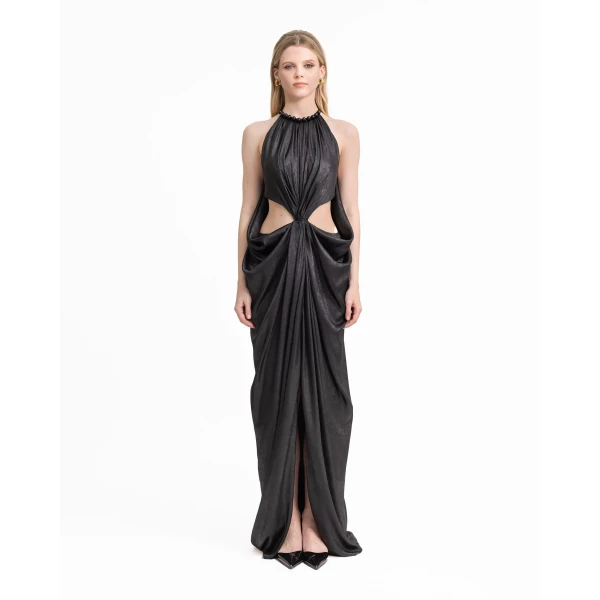 Gemy Maalouf Embellished Draped Lamé Dress, view 2