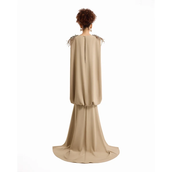 Gemy Maalouf Feather Beaded Crepe Dress, view 4