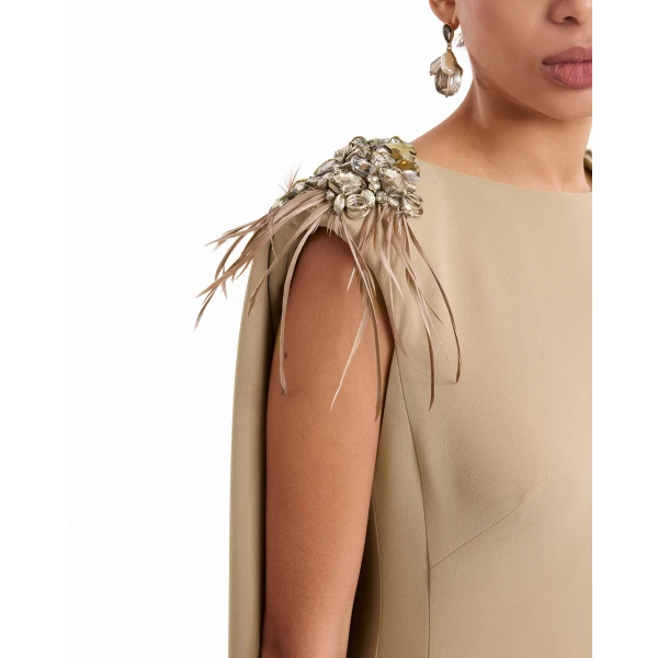 Gemy Maalouf Feather Beaded Crepe Dress, view 5