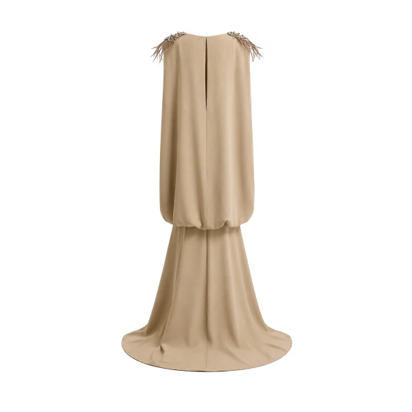 Gemy Maalouf Feather Beaded Crepe Dress, view 6