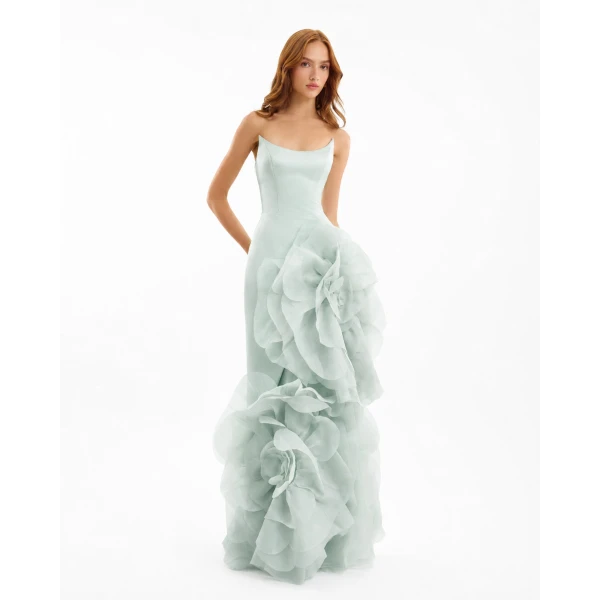 Gemy Maalouf Fitted Scoop-Neck Dress with Sculpted Flowers, view 2