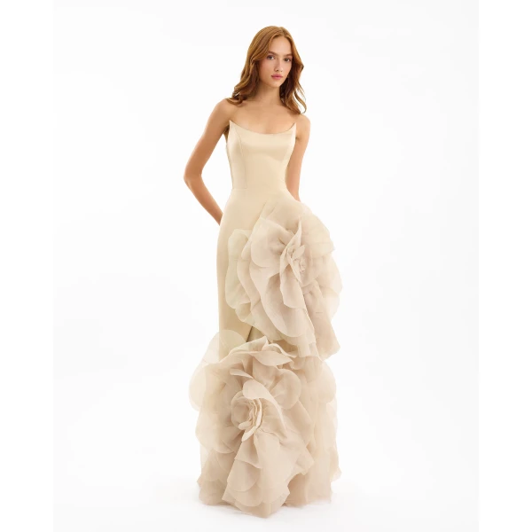 Gemy Maalouf Fitted Scoop-Neck Dress with Sculpted Flowers, view 2